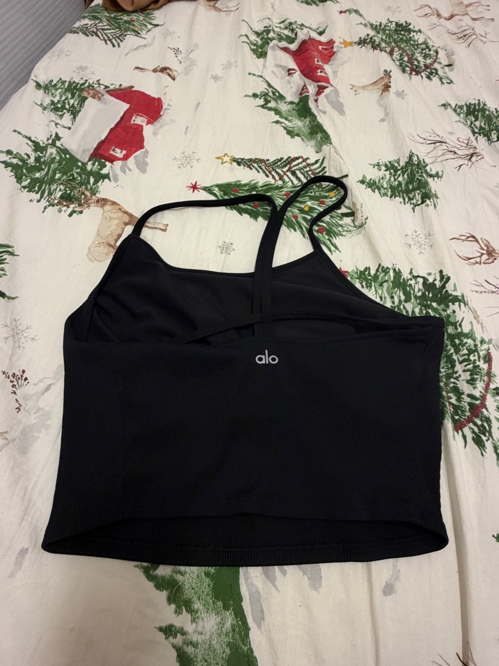 ALO Yoga Black Ribbed Strappy Cropped Tank